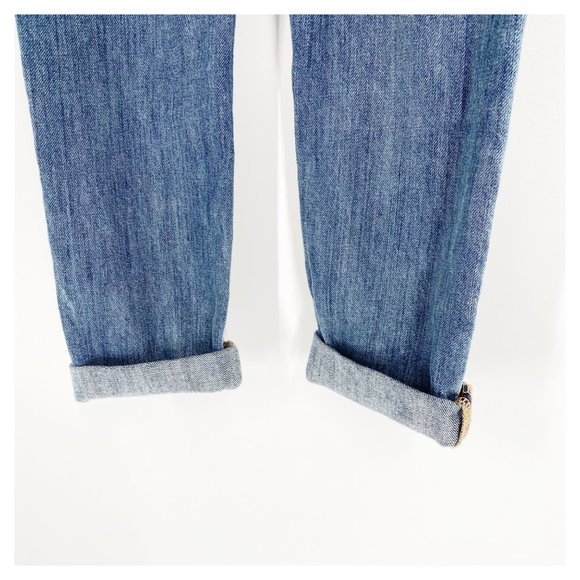 GAP Denim Overalls Girls Size S Distressed Roll Cuff Hem Bib Patch Pocket - Picture 6 of 9